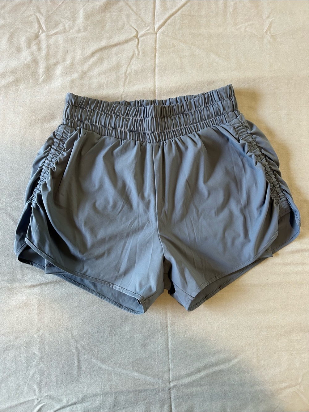 Marika Blue-Gray Ruched Side Athletic Shorts